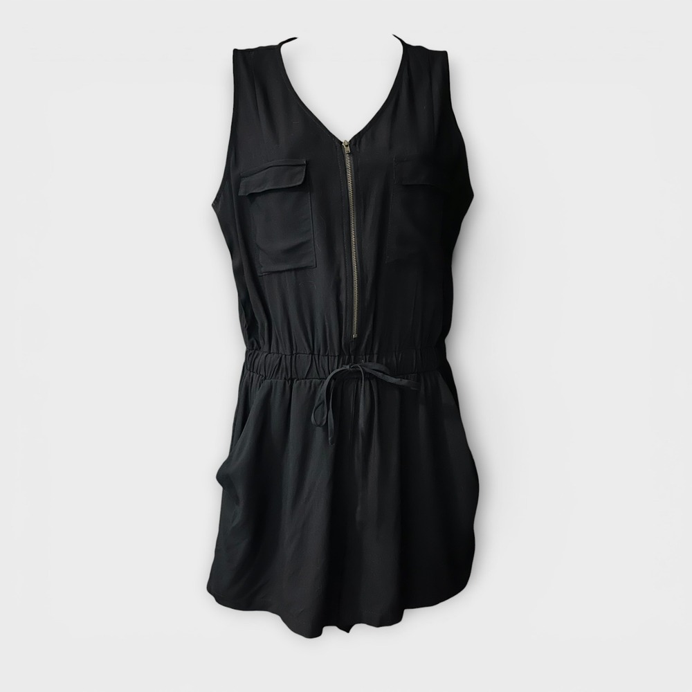 PS LOVE Black Sleeveless‎ Lightweight Zipper Front Romper W/ Pockets | EUC